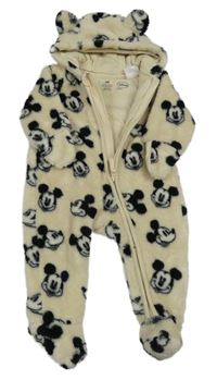 Smetanovo-čierna chlpatá podšitá kombinéza s Mickeym a kapucňou H&M
