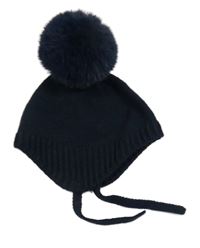 Tmavomodrá pletená čepice s bambulí Matalan