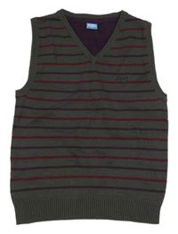 Tmavošedo-fialová pruhovaná svetrová vesta