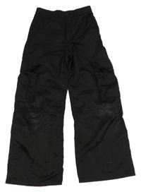 Černé šusťákové široké kalhoty s kapsami H&M