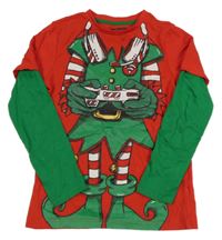 Červeno-zelené vánoční triko se skřítkem F&F