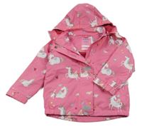 Růžová šusťáková zateplená bunda s jednorožci a kapucí Tchibo
