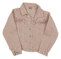 Světlerůžová riflová bunda s volánky Tu