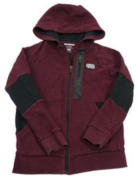 Vínová rebrovaná prpopínací mikina s nášivkou a kapucňou F&F