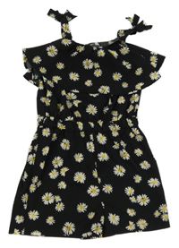 Černý lehký květovaný kraťasový overal Pep&Co