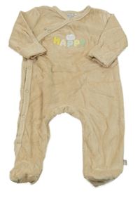 Béžový zamatový overal s nápisom