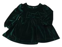 Tmavozelené zamatové šaty s mašlou shein