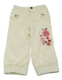 Smetanové plátěné podšité kalhoty s květinami H&M