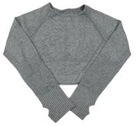 Šedé melírované sportovní crop triko 