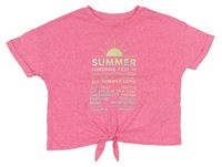 Neónově ružové melírované crop tričko s nápisom a sluncem M&S