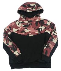 Černo-starorůžovo-smetanová army mikina s kapucí George