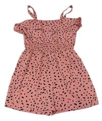 Růžový kraťasový letní overal s flíčky Primark