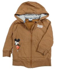 Hnědá propínací mikina s Mickeym a kamarády a kapucí George