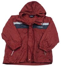 Vínovo-tmavomodrá šušťáková jarná bunda s nápismi a kapucňou Alive