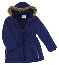 Tmavomodrá šusťáková zateplená parka s kapucí s kožešinou George