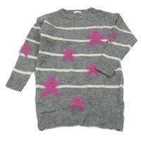 Šedo-bílo-růžové pruhované svetrové šaty s hvězdami Next