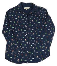 Tmavomodrá košeľa s vánočními obrázky H&M