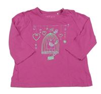 Fuchsiové tričko s vtáčky Esprit