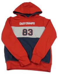 Červeno-tmavomodro-sivá mikina s číslom a kapucňou Y.F.K.