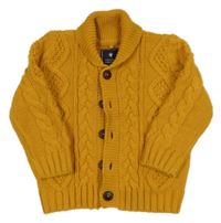 Hořčicový vzorovaný propínací vlněný svetr Next