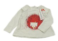 Nové - Bielo-tmavomodré bodkovaná é tričko s mačičkou