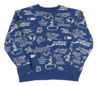 Modro-biela mikina s nápismi a obrázkami H&M