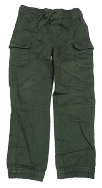Tmavozelené plátenné cargo cuff nohavice Matalan