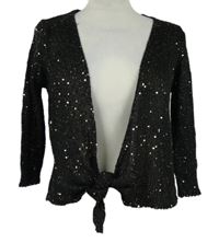 Dámske čierne svetrové bolerko s flitry na zavazování