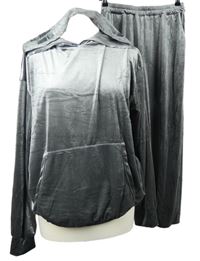 2set - Dámská šedá sametová mikina s kapucí + tepláky 