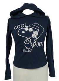 Dámské tmavomodré crop triko se Snoopym a kapucí New Look 