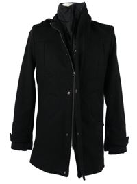 Pánsky čierny vlnený kabát so šusťákovou vsadkou H&M