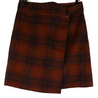Dámska rezavo-tmavomodrá kockovaná vlnená sukňa M&S