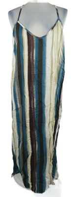 Nové - Dámské tmavomodro-hnědo-béžové pruhované dlouhé šaty Next 