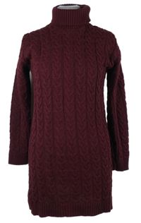 Dámske vínové vzorované svetrové šaty s rolákom Pixie Girl