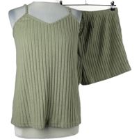 2set - Dámský khaki žebrované úpletové top + kraťasy Shein 