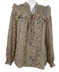 Dámská světlerůžová kytičkovaná šifonová halenka s volánky 