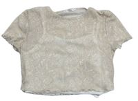 Béžové vzorované crop tričko so všitým topem Candy couture