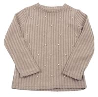 Staroružové rebrované úpletové tričko s perličkami Zara