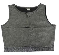 Stříbrno-čierny crop top so zipsom River Island