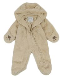Svetlobéžová kožušinová podšitá kombinéza s kapucňou s uškami zn. Primark