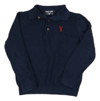 Tmavomodrý sveter s výšivkou a golierikom Next