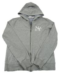 Šedá propínací mikina s potiskem a kapucí 