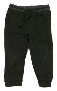 Khaki plátenné cuff nohavice s úpletovým pasom