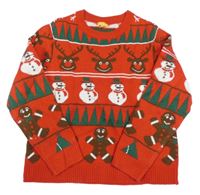 Červený crop sveter s vánočním motívom