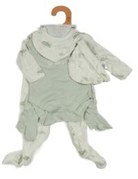 Nové - 5set- bílý overal s obrázky+ khaki body+ polodupky + slinták+ čepice Primark