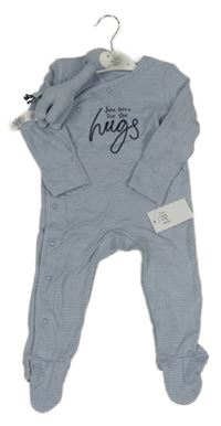 Nové - 2set- modro-bílý pruhovaný overal s nápisem+ žirafa George