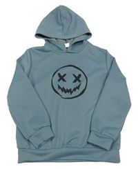 Modrošedá mikina so smajlíkom a kapucňou Shein