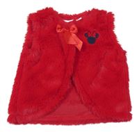 Červená kožušinová vesta s Minnie a mašlou