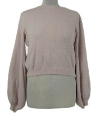 Dámsky svetloružový chlpatý crop sveter Bershka