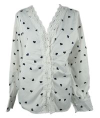 Dámska biela saténová blúzka so srdiečkami a madeirou